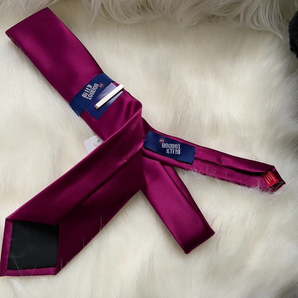 Satin Solid Necktie With Silver Clip - image 2